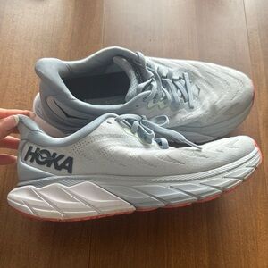 Hoka Women's Light Gray and Coral Athletic Shoes